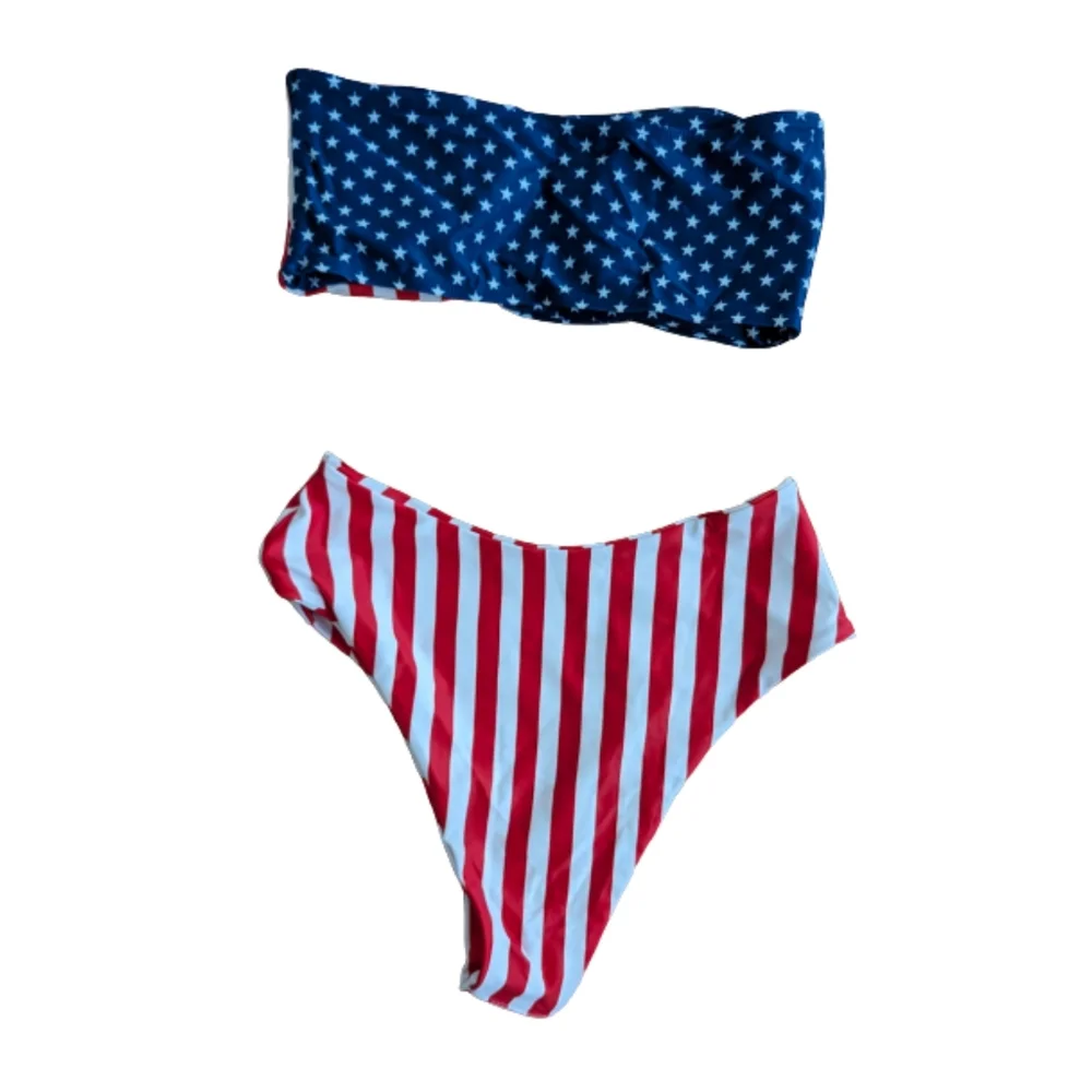 Women's Size L Bikini Swimsuit 2 Piece Flag Red White Blue - Picture 2 of 5